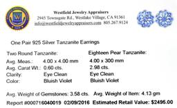 APP: 2.5k Fine Jewelry 0.60CT Round Cut Tanzanite And Sterling Silver Earrings