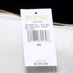 Gorgeous Brand New Never Used Opal White Michael Kors Medium Crescent Tag Price $328.00