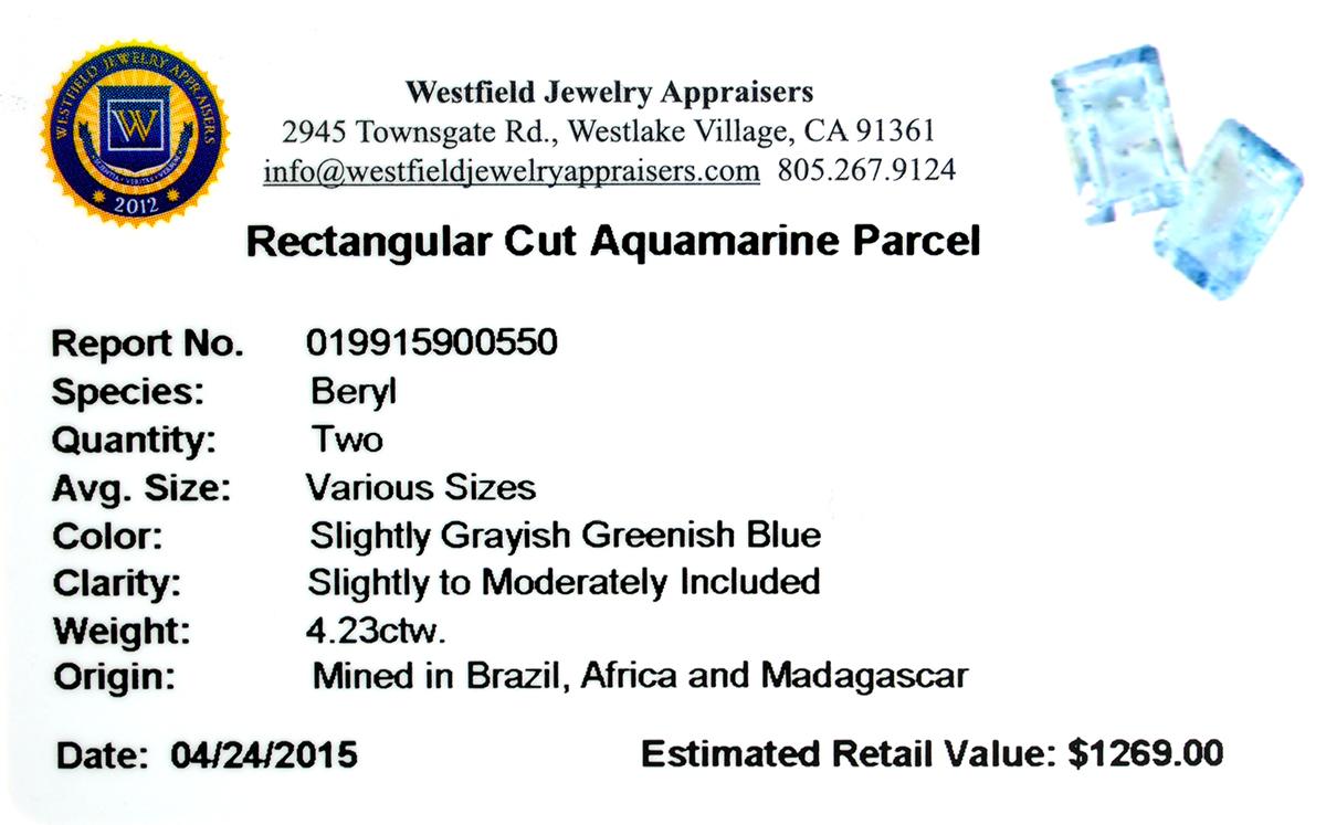 APP: 1.3k 4.23CT Rectangular Cut Aquamarine Parcel