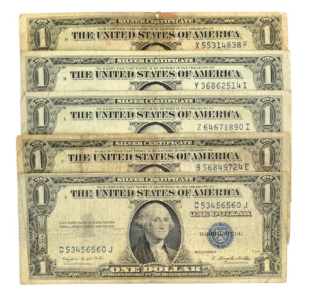 (5) 1935 $1 U.S. Silver Certificates