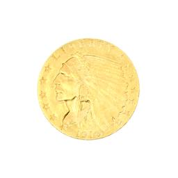 Rare 1910 $2.50 U.S. Indian Head Gold Coin