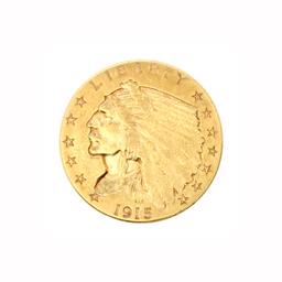 Rare 1915 $2.50 U.S. Indian Head Gold Coin