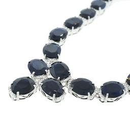 APP: 14k *180.46ctw Blue Sapphire and 2.96ctw Colorless Topaz Silver Necklace (Vault_R9_25111)