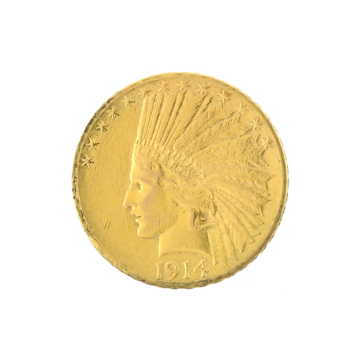 *Extremely Rare 1914-D $10 U.S. Indian Head Gold Coin (DF)