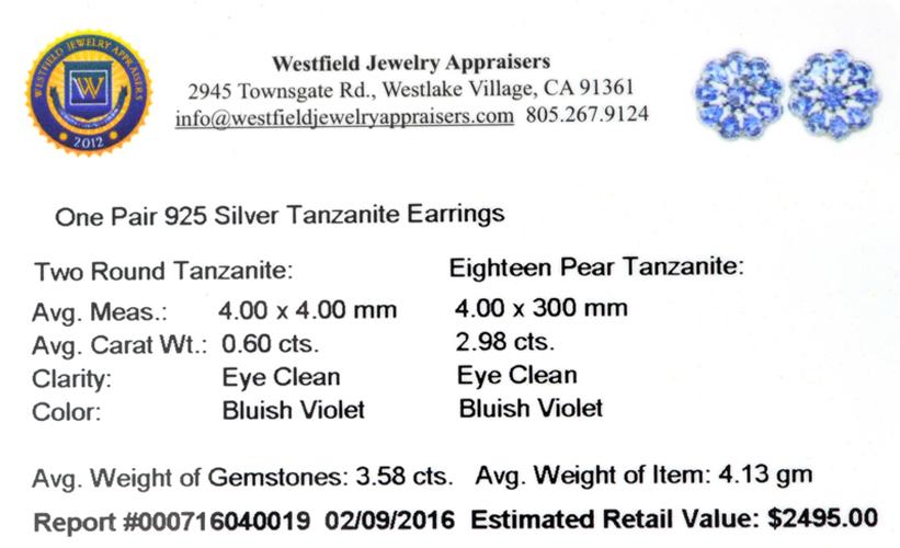 APP: 2.5k Fine Jewelry 0.60CT Round Cut Tanzanite And Sterling Silver Earrings