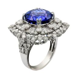 APP: 28.1k *8.19ct DARK Tanzanite and 2.72ctw Diamond 18KT White Gold Ring (GIA CERTIFIED) (Vault_R9