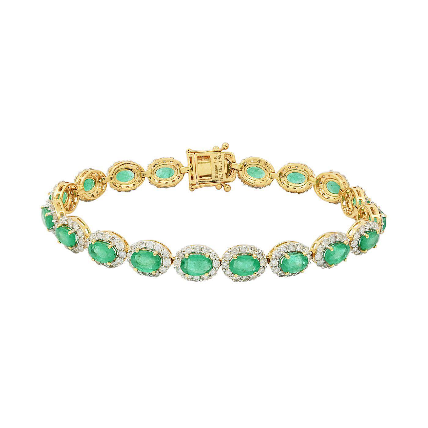 APP: 13.4k *8.53ctw Emerald and 4.26ctw Diamond 14KT Yellow Gold Bracelet (Vault_R9_9356)