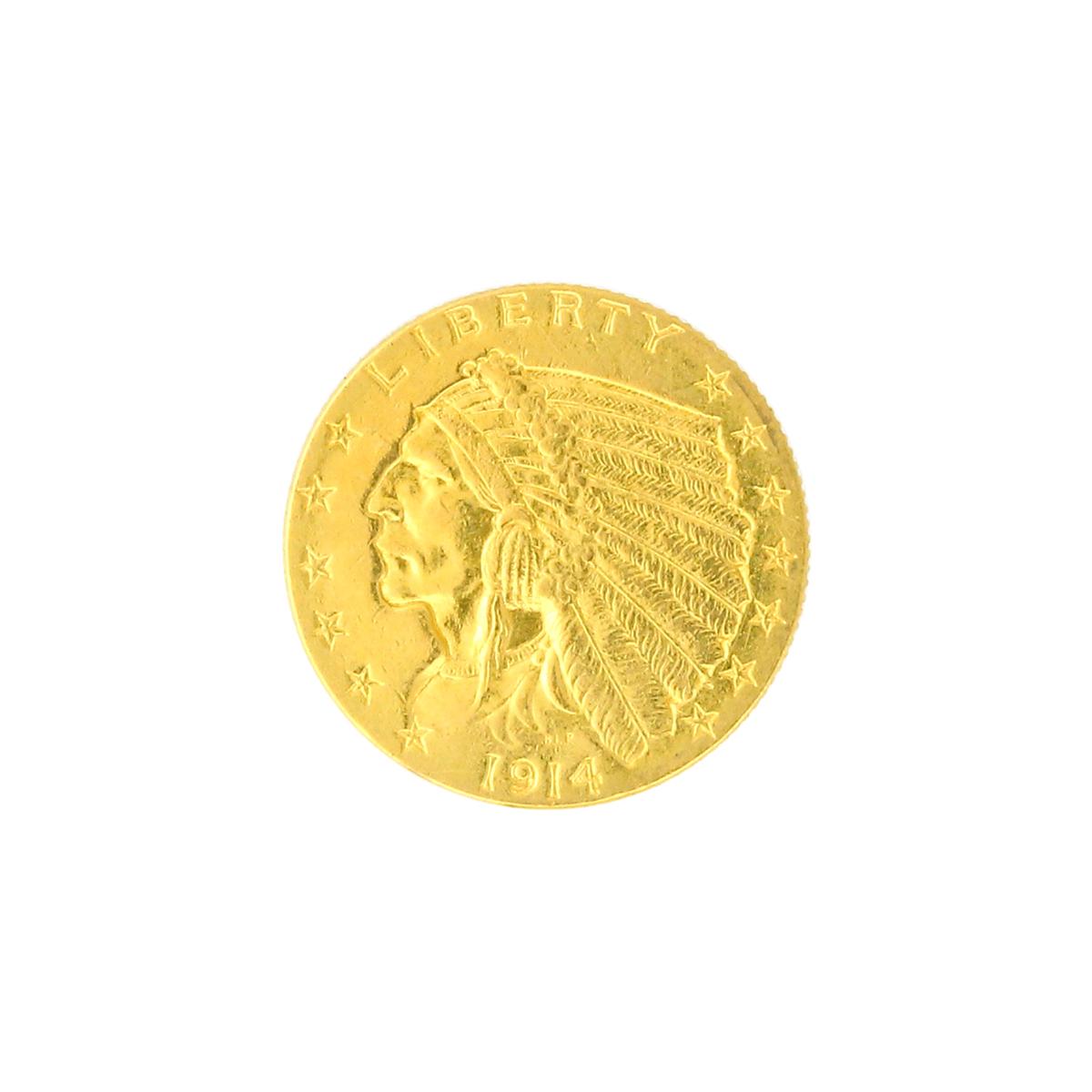 Extremely Rare 1914 $2.50 U.S. Indian Head Gold Coin