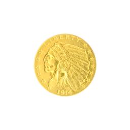 Extremely Rare 1914 $2.50 U.S. Indian Head Gold Coin