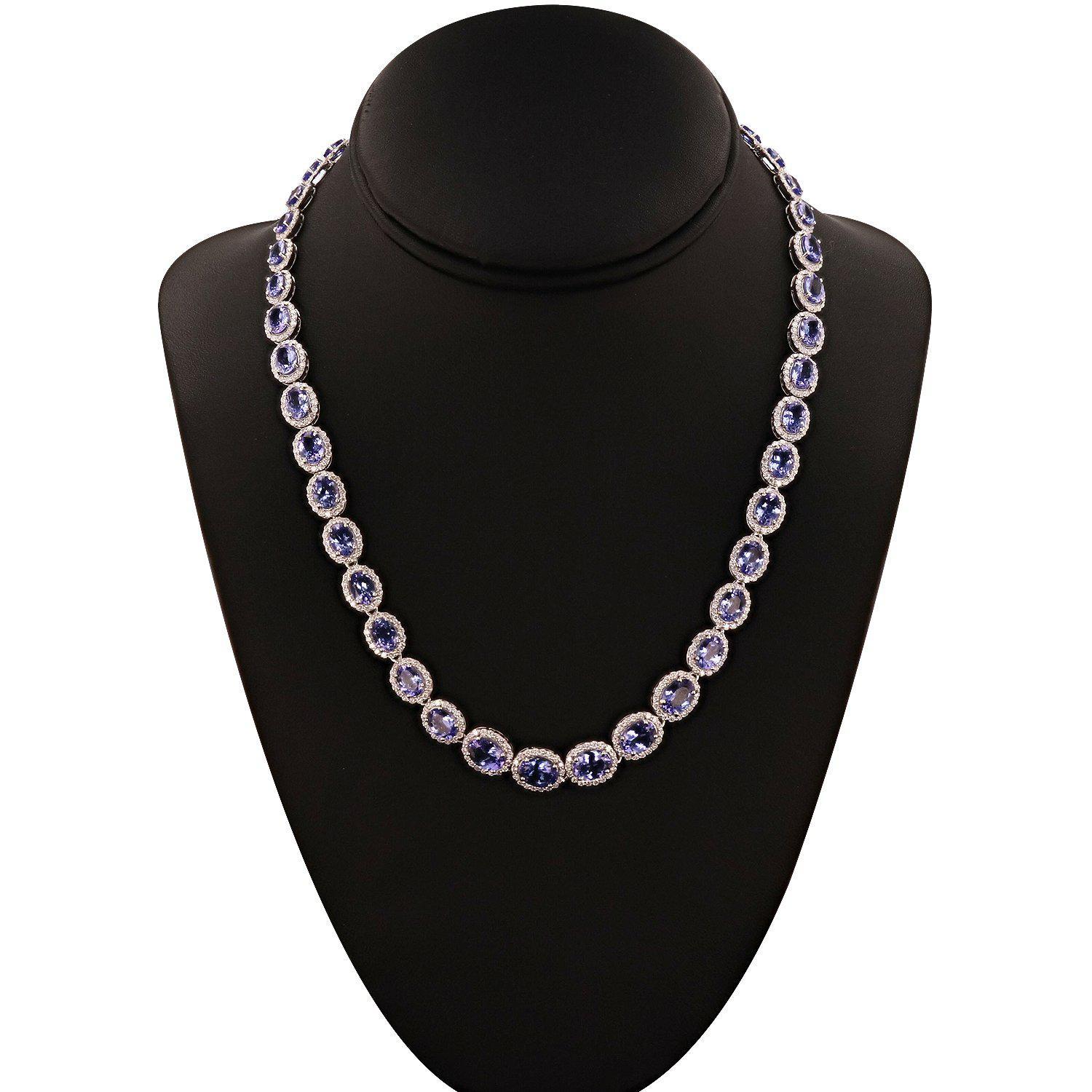 APP: 48.3k 32.27ctw Tanzanite and 7.56ctw Diamond 14KT White Gold Necklace (Vault_R10_15012)