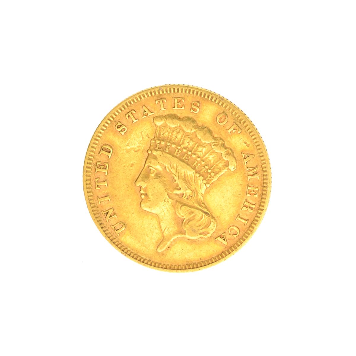 Very Rare 1867 $3 U.S. Princess Low Mintage Damage Gold Coin Great Investment