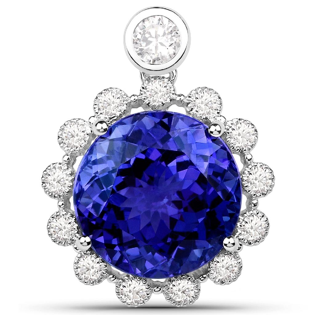 APP: 41.7k *18KT. White Gold 14.36 Round Cut Tanzanite and White Diamond Pendant (Vault_Q) (QP9844TA