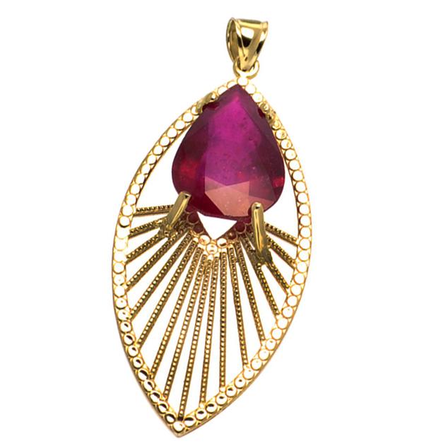 APP: 15.6k 14KT. Gold, 18.40CT Pear Cut Ruby Pendant