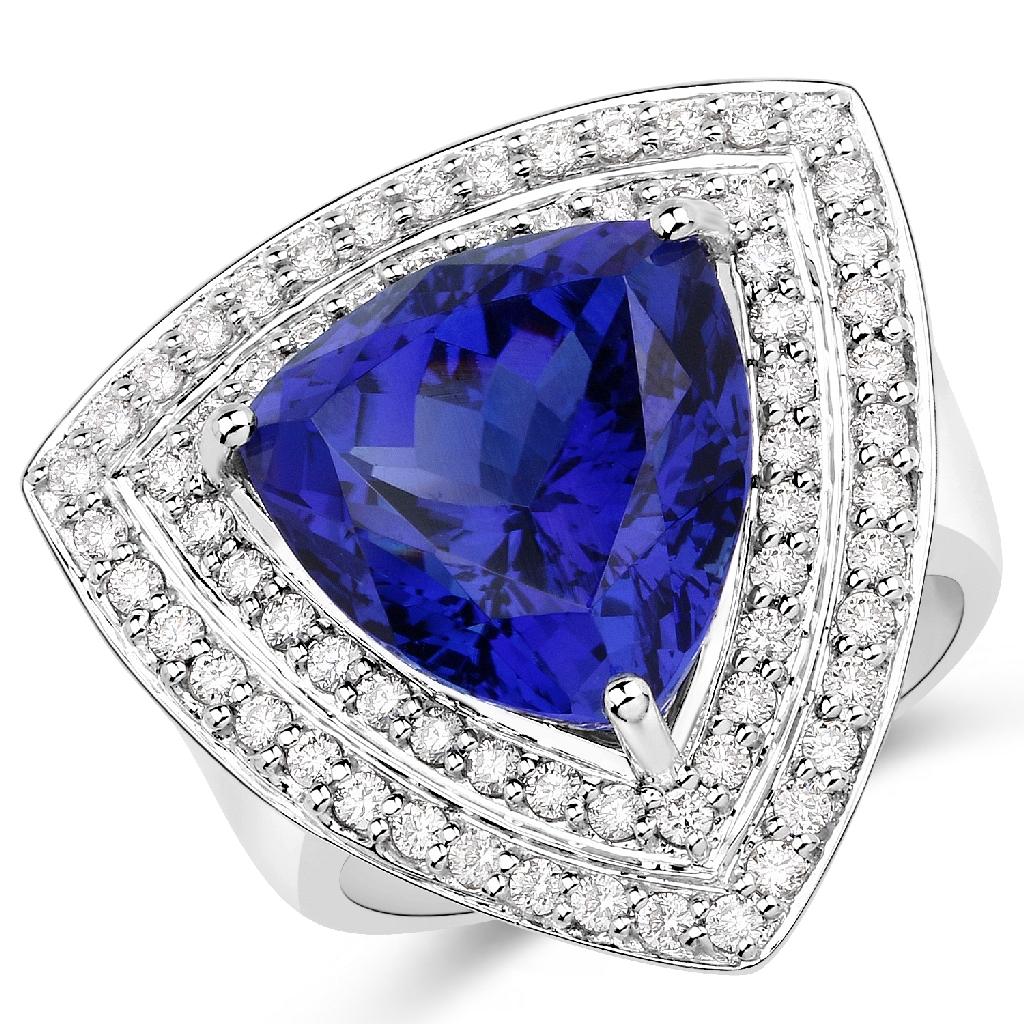 APP: 43k *18KT. White Gold 12.88 Trillion Cut Tanzanite and White Diamond Ring (Vault_Q) (QR23721TAN