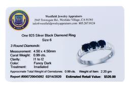 APP: 0.5k Gorgeous Sterling Silver 0.99CT Black Diamond Ring App. $520 - Great Investment - Exceptio