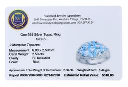 APP: 0.3k Gorgeous Sterling Silver 2.50CT Blue Topaz Ring App. $310 - Great Investment - Luxurious P