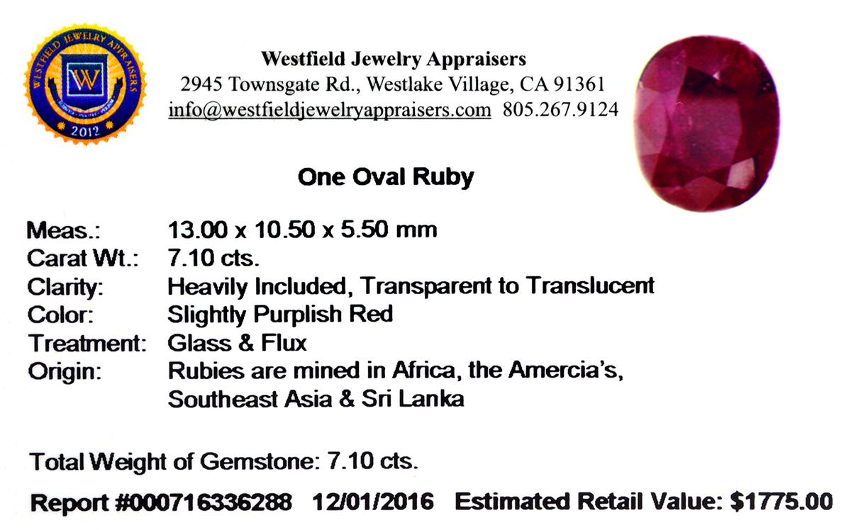 APP: 1.8k 7.10CT Oval Cut Ruby Gemstone