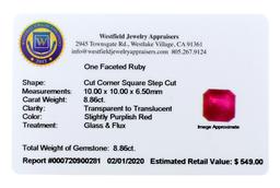 8.86CT Square Cut Ruby Gemstone App. 549 Great Investment