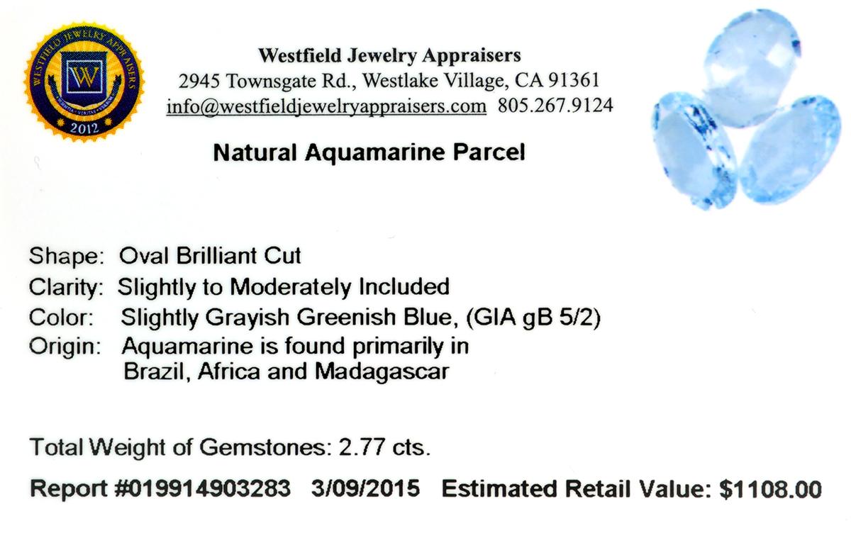 APP: 1.1k 2.77CT Oval Cut Natural Aquamarine Parcel