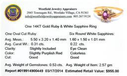 APP: 1k 14KT. Gold, 0.31CT Oval Cut Ruby Ring