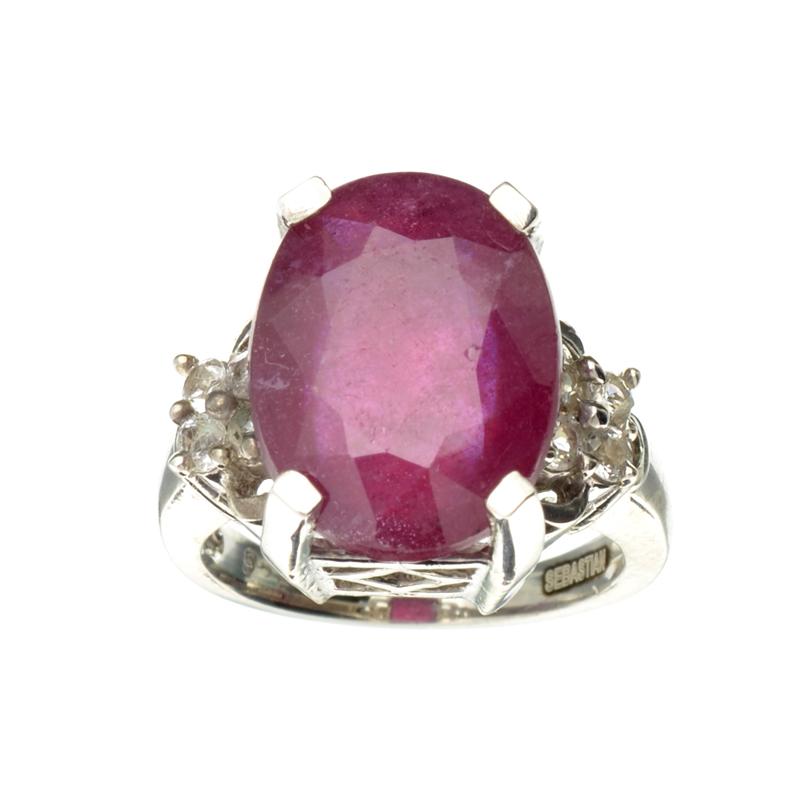 APP: 4.4k Fine Jewelry Designer Sebastian 13.27CT Ruby And Topaz Platinum Over Sterling Silver Ring