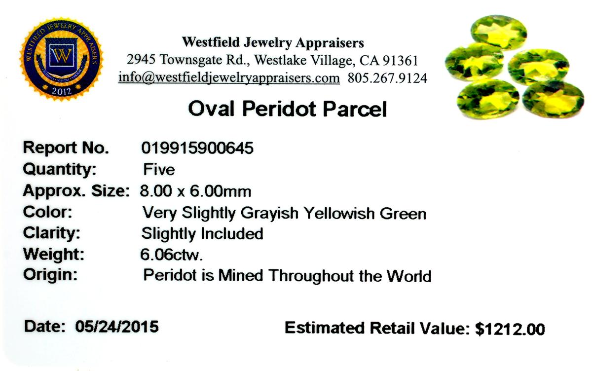 APP: 1.2k 6.06CT Oval Cut Peridot Parcel