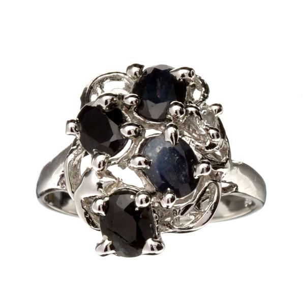 Fine Jewelry Designer Sebastian 1.80CT Blue Sapphire And Topaz  Platinum Over Sterling Silver Ring