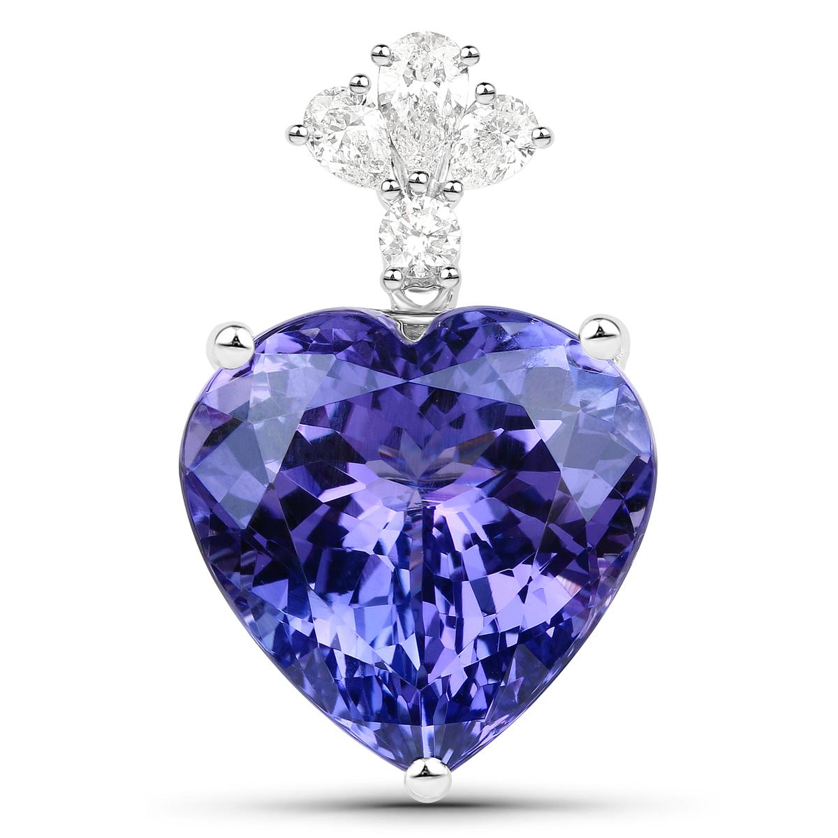 APP: 58.4k *18KT. White Gold 19.30 Heart Cut Tanzanite and White Diamond Pendant (Vault_Q) (QP9734TA