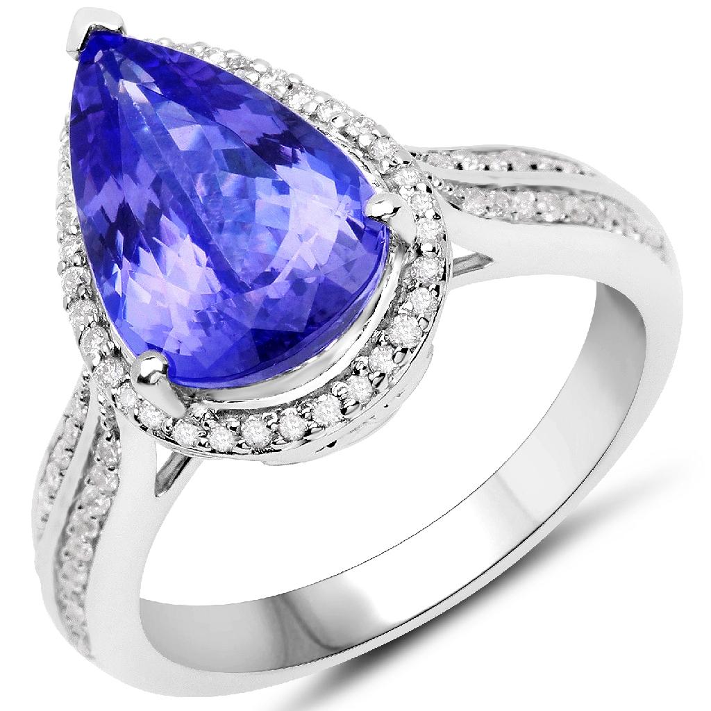 APP: 14.8k *14KT. White Gold 4.45 Pear Cut Tanzanite and White Diamond Ring (Vault_Q) (QR21703TANWD-