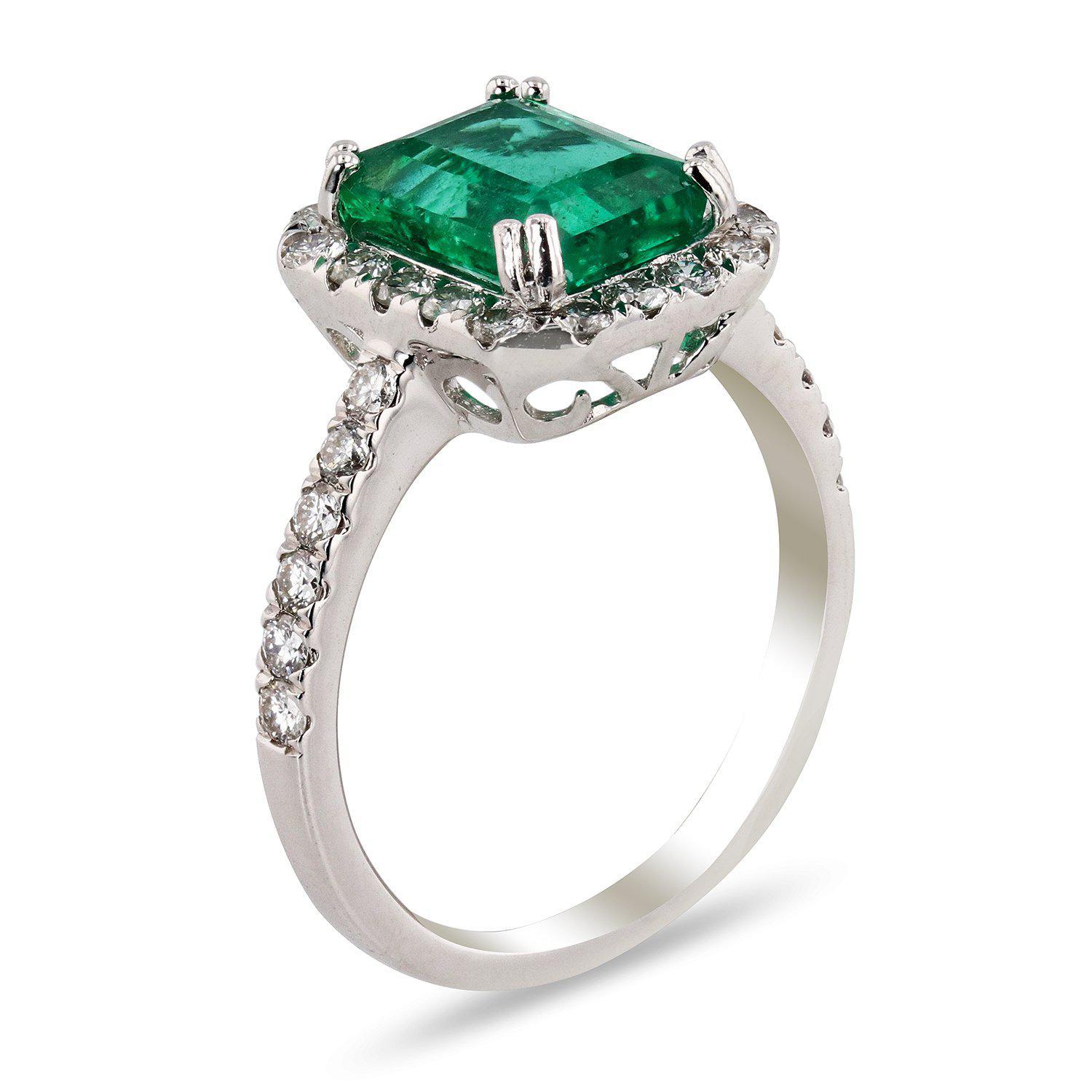 APP: 19.8k *2.38ct Emerald and 0.66ctw Diamond Platinum Ring (Vault_R12 45151)