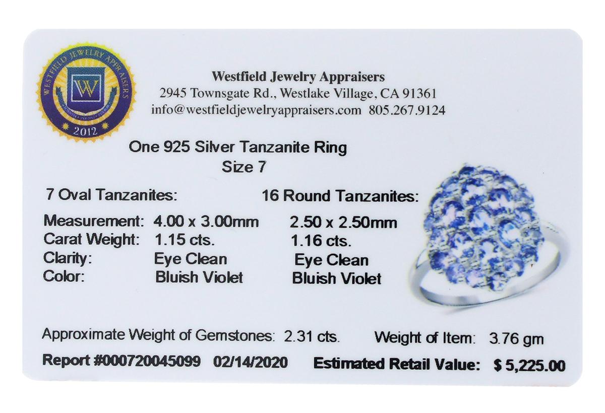 APP: 5.2k Gorgeous Sterling Silver 1.15CT Tanzanite Ring App. $5,225 - Great Investment - Stunning P