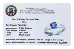APP: 2.6k Gorgeous Sterling Silver 1.05CT Tanzanite Ring App. $2,565 - Great Investment - Fascinatin