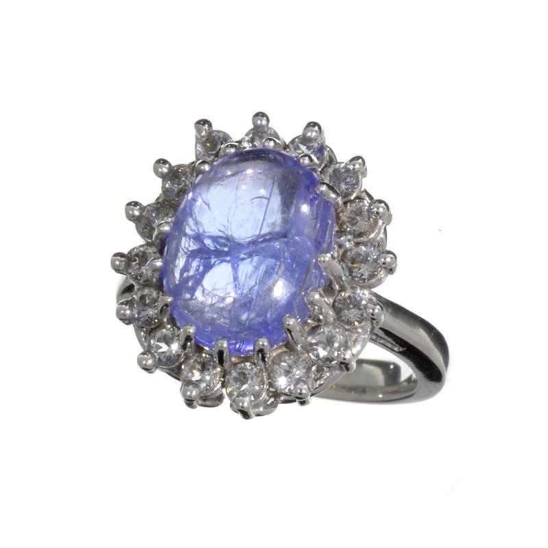 Fine Jewelry 8.00CT Violet Blue Tanzanite And Colorless Topaz Platinum Over Sterling Silver Ring