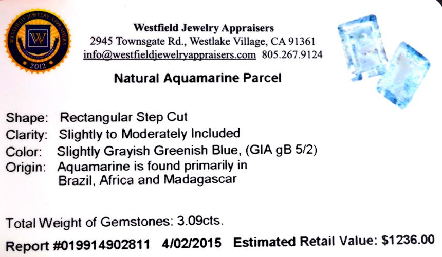 APP: 1.2k 3.09CT Rectangular Step Cut Natural Aquamarine Parcel