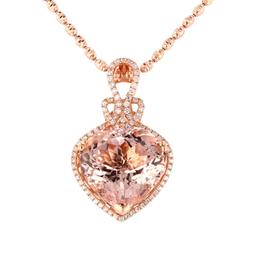 APP: 13.6k *15.84ct Morganite and 0.46ctw Diamond 14K Rose Gold Pendant/Necklace (Vault_R12 21760)