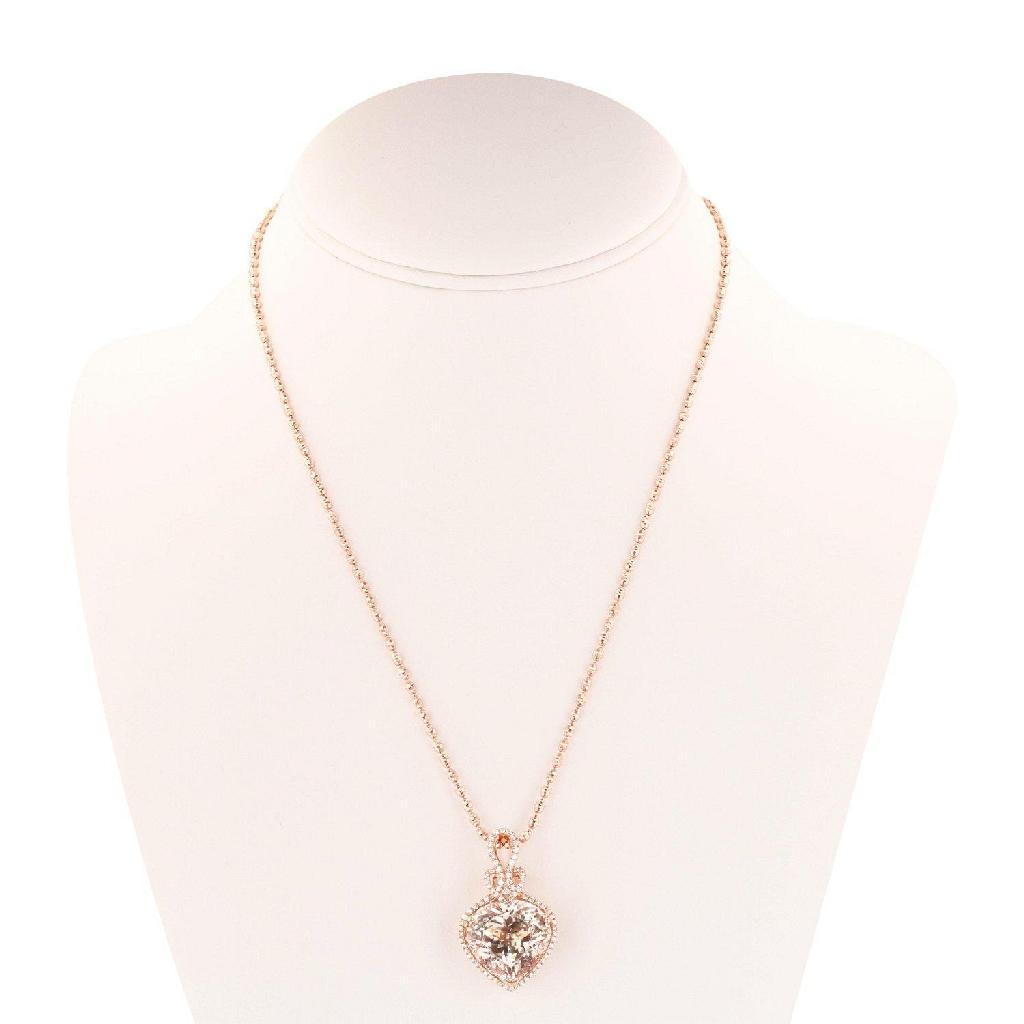 APP: 13.6k *15.84ct Morganite and 0.46ctw Diamond 14K Rose Gold Pendant/Necklace (Vault_R12 21760)