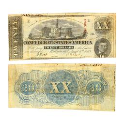 Rare 1863 $20 The Confederate States of America Richmond Note - Great Investment -