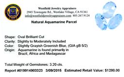 APP: 1.3k 3.20CT Oval Cut Natural Aquamarine Parcel