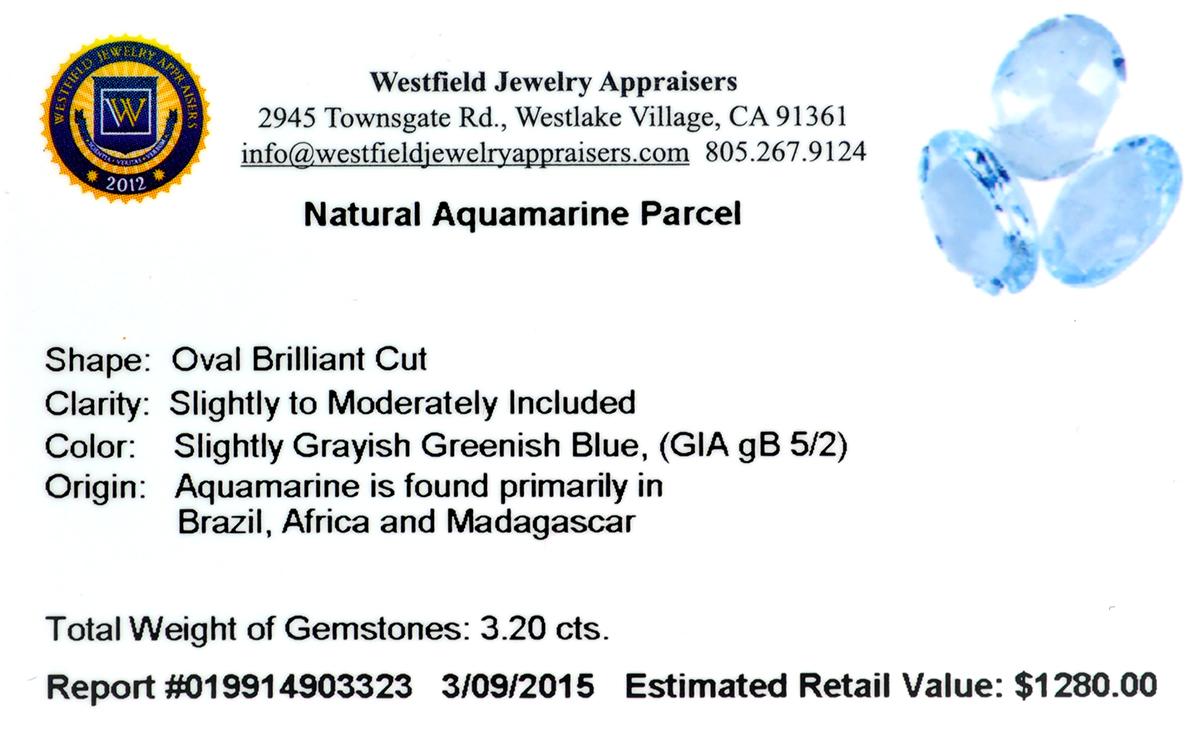 APP: 1.3k 3.20CT Oval Cut Natural Aquamarine Parcel