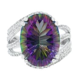 APP: 0.8k *7.70ct Oval Mystic Quartz and 0.83ctw White Topaz Silver Ring (Vault_R12 44797)