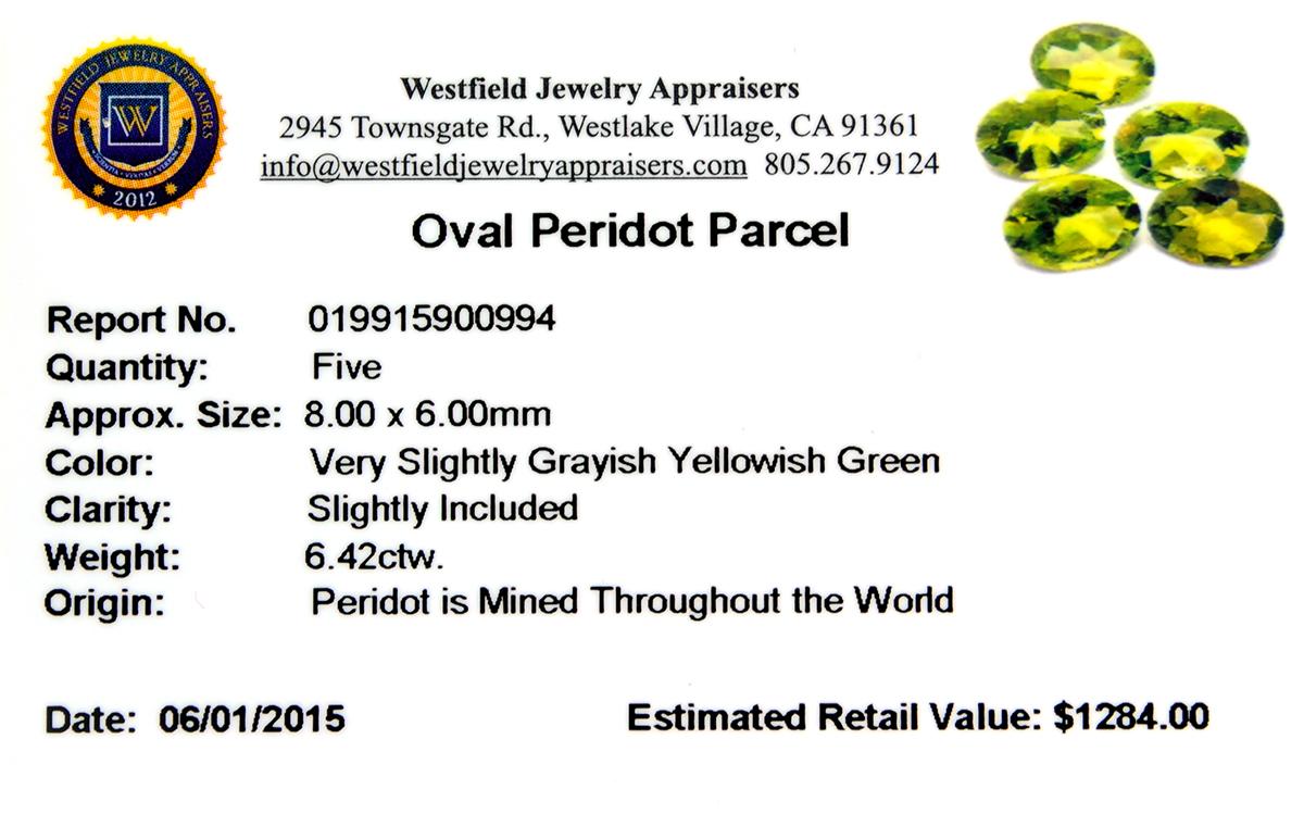 APP: 1.3k 6.42CT Oval Cut Green Peridot Parcel