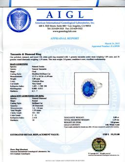 APP: 19.2k *5.89ct Tanzanite and 1.19ctw Diamond 14K White Gold Ring (Vault_R12 21483)