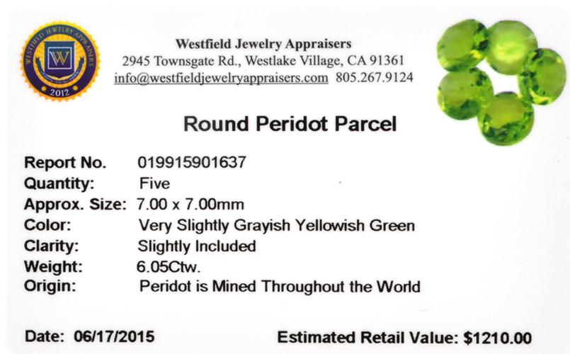 APP: 1.2k 6.05CT Round Cut Green Peridot Parcel