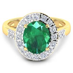 APP: 14.4k Gorgeous 14K Yellow Gold 1.86CT Oval Cut Zambian Emerald and White Diamond Ring - Great I