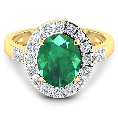 APP: 14.4k Gorgeous 14K Yellow Gold 1.86CT Oval Cut Zambian Emerald and White Diamond Ring - Great I