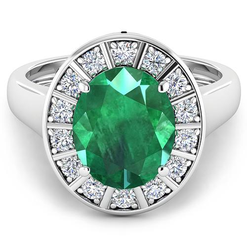 APP: 18.8k Gorgeous 14K White Gold 2.81CT Oval Cut Zambian Emerald and White Diamond Ring - Great In