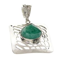 Fine Jewelry Designer Sebastian 13.26CT Pear Cut Green Beryl Emerald And Sterling Silver Pendant