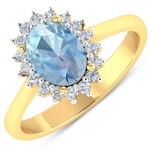 APP: 5.4k Gorgeous 14K Yellow Gold 1.21CT Oval Cut Aquamarine and White Diamond Ring - Great Investm