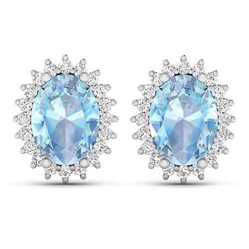 APP: 4.8k Gorgeous 14K White Gold 1.82CT Oval Cut Aquamarine and White Diamond Earrings - Great Inve