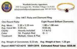 APP: 0.5k Fine Jewelry 14KT. Gold, 0.23CT Red Ruby And Diamond Ring